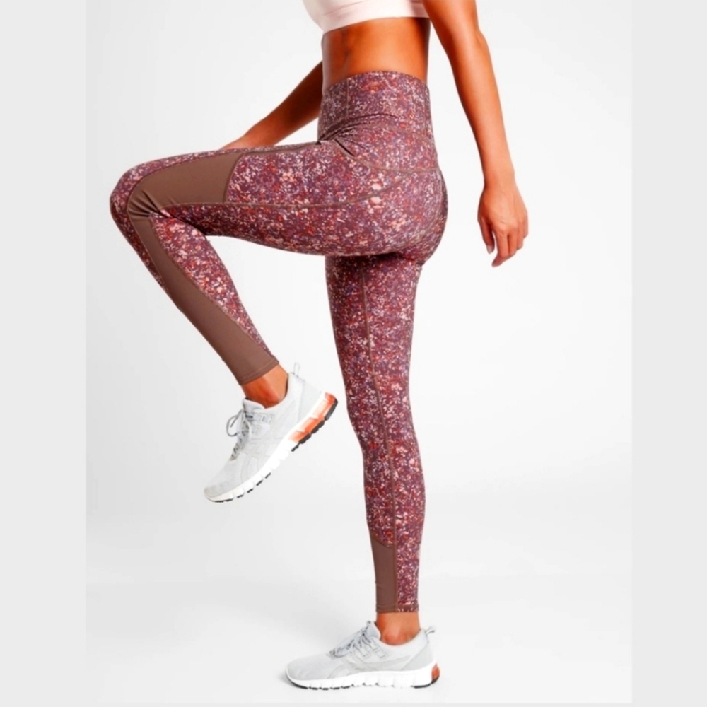 Athleta Rainier Printed Mauve Mesh Tight Leggings